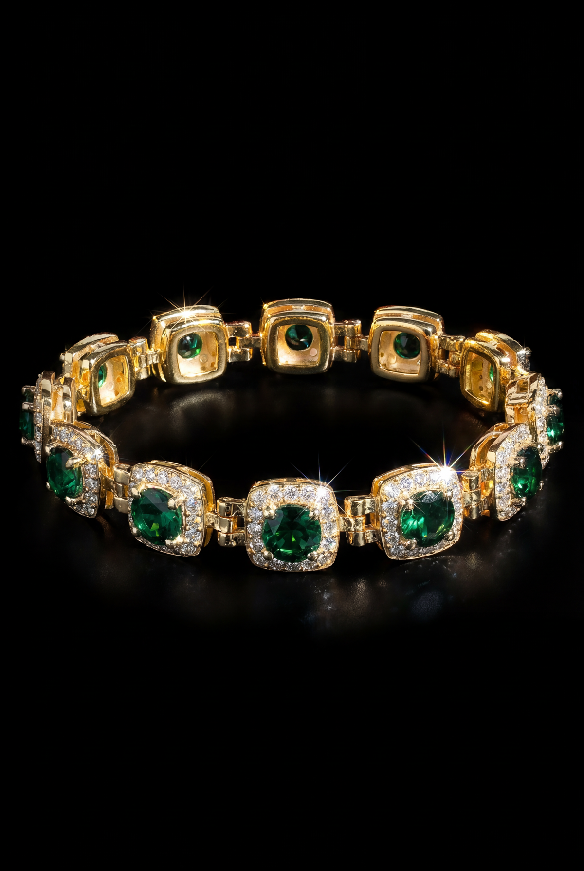 10K Gold Emerald-Cut Gemstone Tennis Bracelet with Diamond Halo – Luxury Custom Design