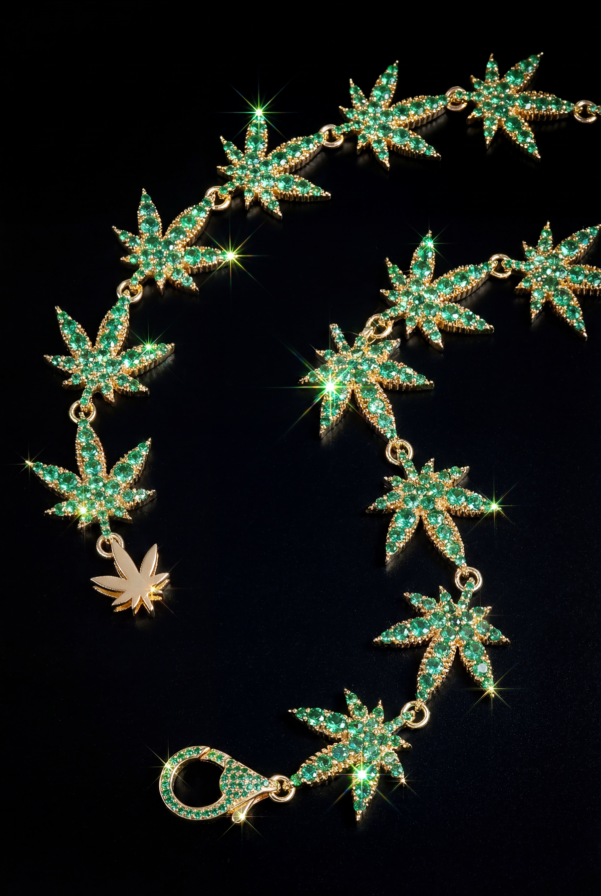 Gemstone  weed Charm Bracelet – 10K Gold Green Gemstone Design